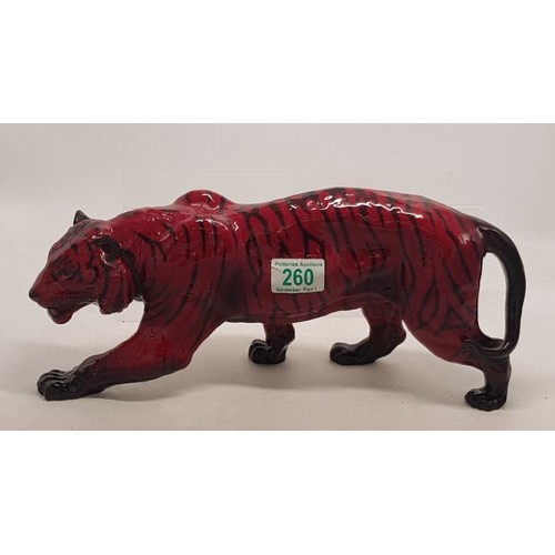 260 - Royal Doulton Flambe stalking tiger (A/F, re-glued leg and ear missing)