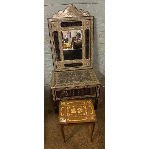 643 - Handmade inlaid Indian style side table together with matching mirror & vintage inlaid jewellery / m... 