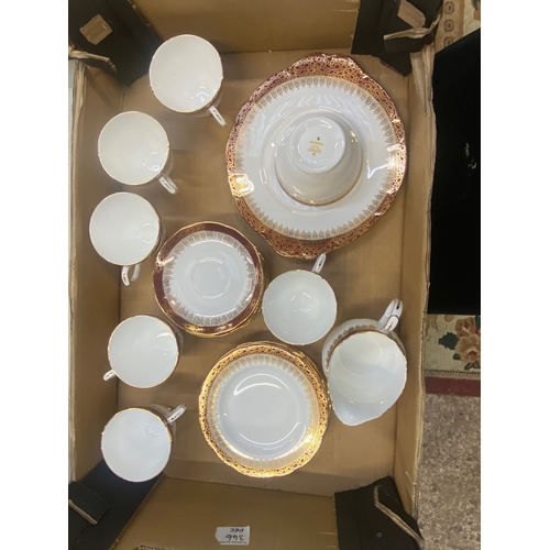 346 - Duchess Winchester pattern tea ware to include 6 cups, saucers, 6 side plates, 1 cake plate and suga... 