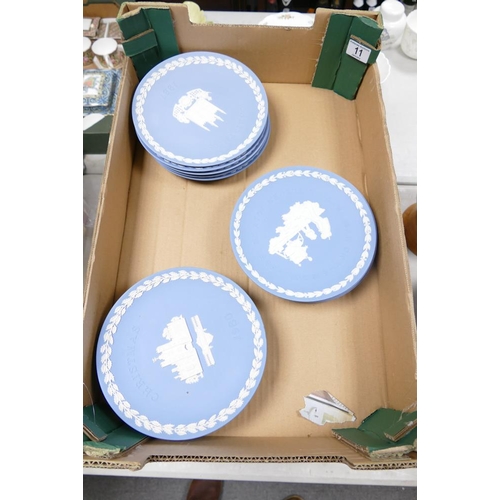 11 - A Collection of 17 Wedgwood Blue Jasperware Christmas Plates, each with diameter of 21.5cm