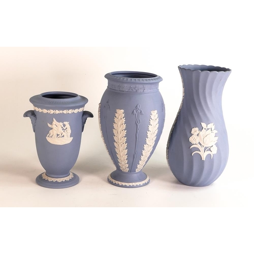 14 - Three Wedgwood Decorative Blue Jasperware Vases, height of tallest 21cm(3)