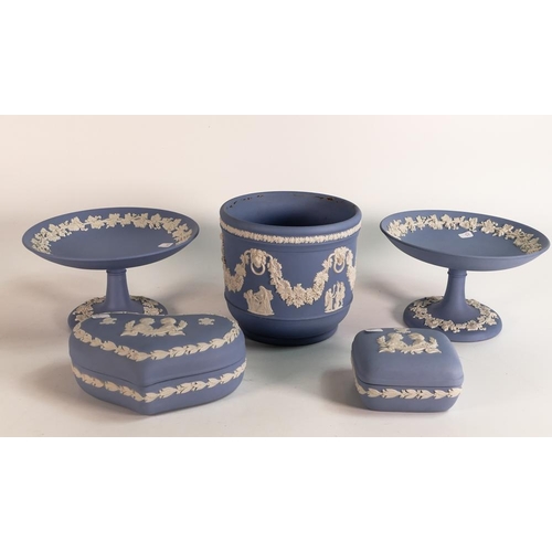 15 - Wedgwood Jasperware small planter, two comports Royal Commemorative lidded boxes , tallest 11cm(5)