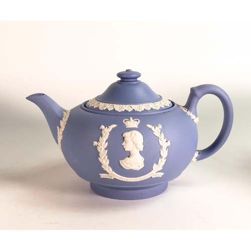 17 - Wedgwood Boxed Blue Jasperware Royal Commemorative Teapot, height 12cm