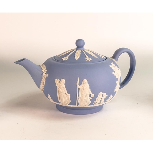 18 - Wedgwood Boxed Blue Jasperware Teapot, height 12cm