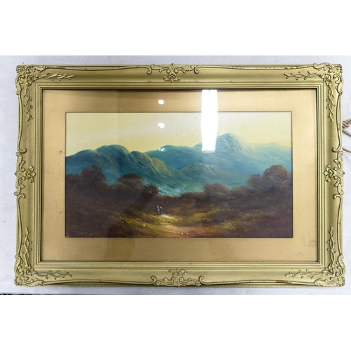 451 - ROE, Clarence (1850-1909), Mountainous Landscape with two small figures, Oil on Board, Framed and Gl... 