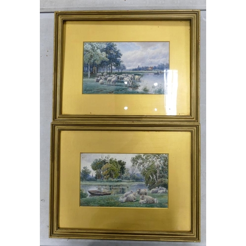 452 - MacPherson, John (exh. 1865-1884), Two Riverside Shepherd Scenes, Watercolour on paper, Framed and G... 