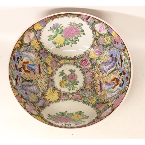 341 - A Large Chinese Famille Rose Bowl decorated in blooming flowers with cartouches of floral sprays and... 