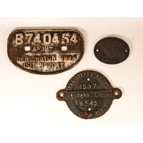 533S - Three Cast Iron Carriage Plates to include B740454 12T Darlington 1948 Lot No.2047, Genly Repaired 6... 