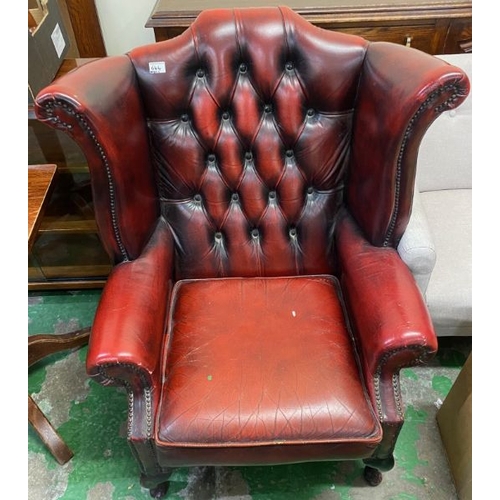 644 - Oxblood red wingback Chesterfield Armchair 89cm W