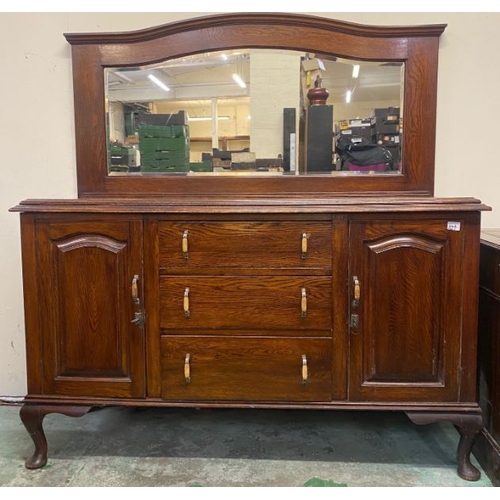 646 - Early 20th century Mirrorback sideboard 3 drawer / 2 Dr on Queen Anne feet (Keys present, locks need... 