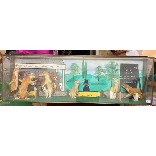 647 - 20th Century Comical Stoats playing cricket wall hanging taxidermy display 142cm W x 22cm D x 49cm H... 