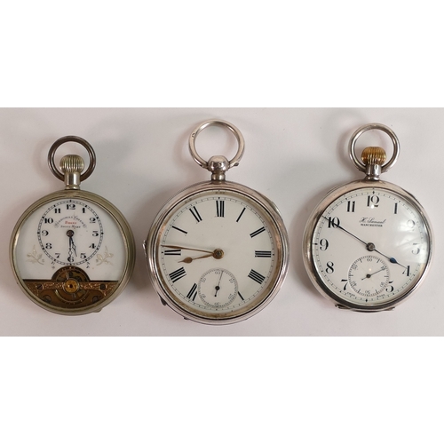 691 - Two silver cased gents pocket watches, together with nickel cased Hebdomas patent with with visible ... 