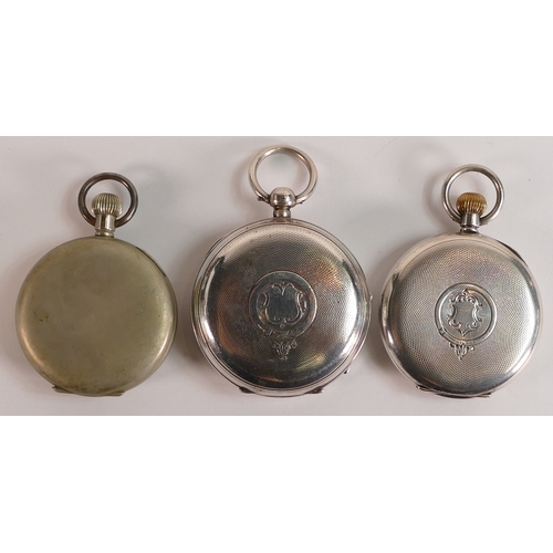 691 - Two silver cased gents pocket watches, together with nickel cased Hebdomas patent with with visible ... 