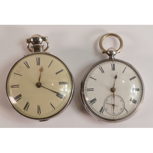 692 - Two silver gents pocket watches, no keys so sold as not working (2)