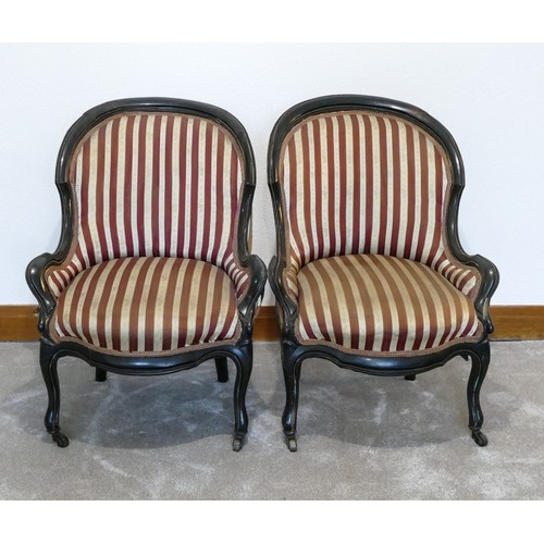 443 - Pr of ebonised, probably beech & French salon chairs a/f