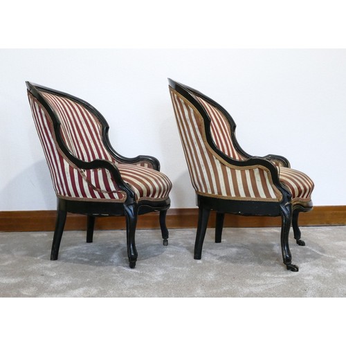 443 - Pr of ebonised, probably beech & French salon chairs a/f