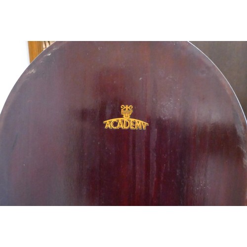 447 - Academy mahogany oval floor standing wind up 78 RPM record player, 80 cm high.