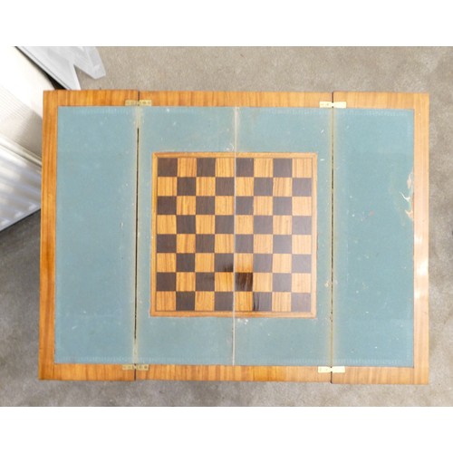 482 - Edwardian or earlier inlaid satinwood games table, h 72cm x w 69cm x d 46cm appx.