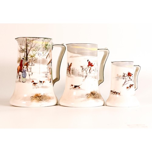 20 - Royal Doulton Hunting Theme Series ware graduated set of three jugs, tallest 15.5cm (3)