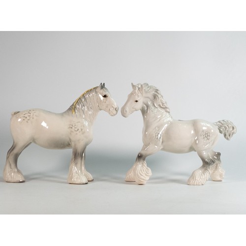 44 - Beswick 818 & 975 light grey Shire horses (2)