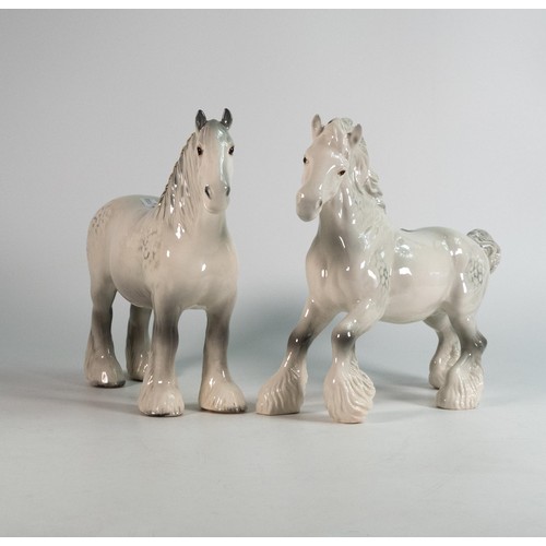 44 - Beswick 818 & 975 light grey Shire horses (2)