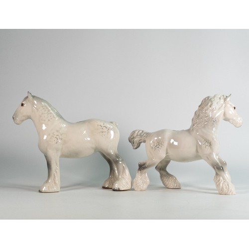 44 - Beswick 818 & 975 light grey Shire horses (2)