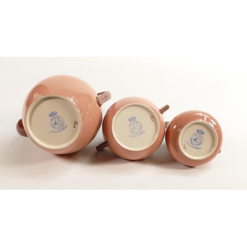 85 - Carlton blush ware metal mounted tea for one service, with two tone pink block decoration, by Wiltsh... 