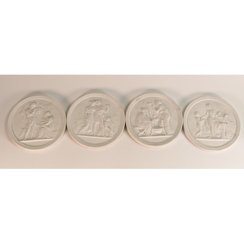 91 - Set of four Royal Copenhagen bisque porcelain roundels with classical decoration, each 13.6cm