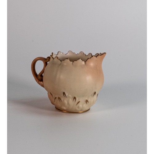 93 - Locke & Co. Worcester Blush Ivory small jug & bowl decorated with peacock in landscape, height 6.5cm