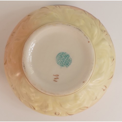 93 - Locke & Co. Worcester Blush Ivory small jug & bowl decorated with peacock in landscape, height 6.5cm