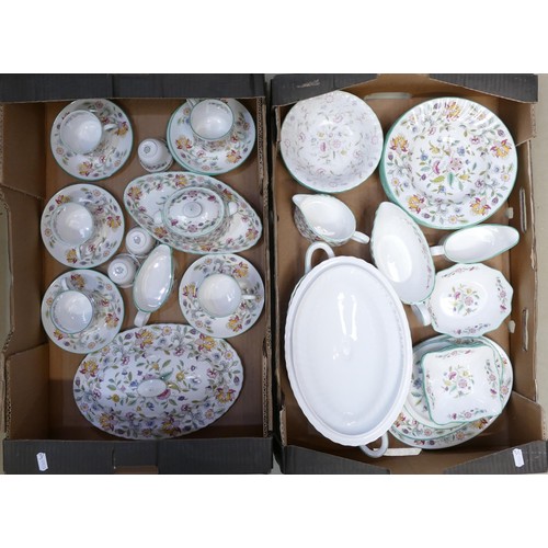 48 - A collection of Minton Haddon Hall pattern dinner & tea ware including rimmed bowls, tureen, tureen ... 