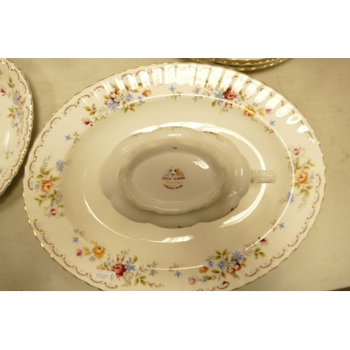 56 - Royal Albert Jubilee Rose pattern dinner ware to include six dinner plates, six salad plates, six si... 