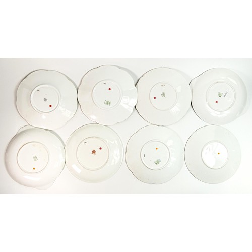 62 - Six Wileman Foley and Shelley round bread and butter plates, 2 tab handled plates. Patterns 3464, 38... 