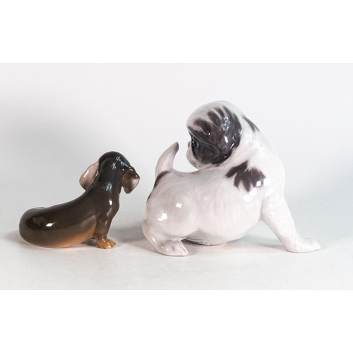 107 - Royal Copenhagen dog figurine sitting Pekingese 1762 & a Royal Copenhagen Dachshund 3170, tallest 9c... 