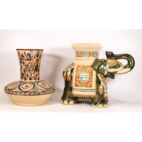 177 - Modern Pottery Elephant Plant Stand & Decorative Pottery Vase, height of tallest 28cm(2)