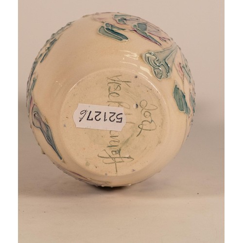 204 - Lise B. Moorcroft hand thrown vase with lilac & aqua decoration, dated 2002, diameter 17cm