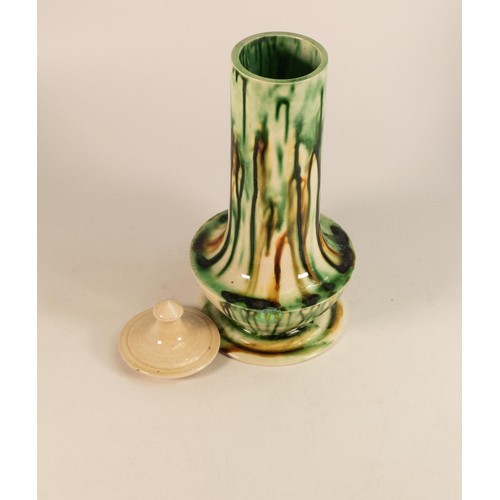 211 - Lise B. Moorcroft Pagoda vase & lid, late 1980's with flowing glaze decoration, height 32cm