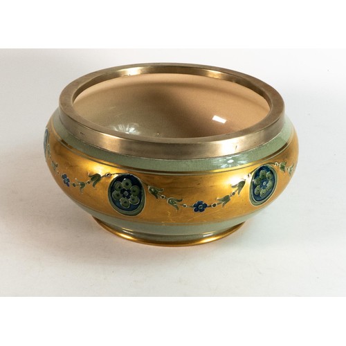 218 - Moorcroft green Florian ware bowl with silver rim. Diameter 20cm All over crazing and hairlines to b... 