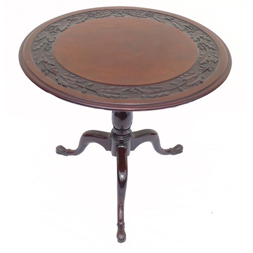 551C - 19th century tilt top table with later carved decoration to top, diameter of table top 80cm