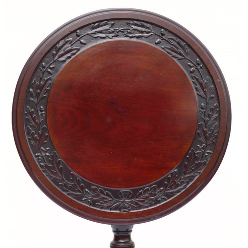 551C - 19th century tilt top table with later carved decoration to top, diameter of table top 80cm