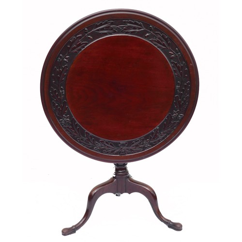 551C - 19th century tilt top table with later carved decoration to top, diameter of table top 80cm