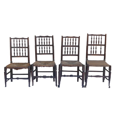 551D - Group of four Lancashire rush seated Spindle back dining chairs (non matching) (4)