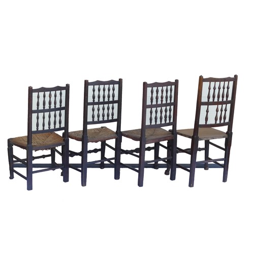 551D - Group of four Lancashire rush seated Spindle back dining chairs (non matching) (4)