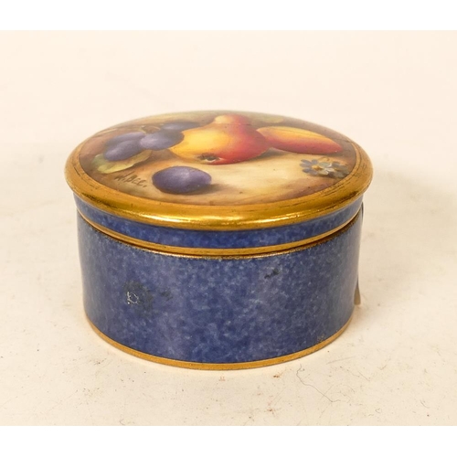 196 - Royal Worcester Handpainted Pill Box. Lid painted with Fruit Still Life by William Bee, signed lower... 