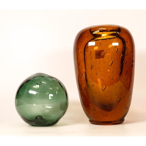 34 - Slow Release Art Glass Dark Amber Vase & similar Orb, tallest 33cm(2)