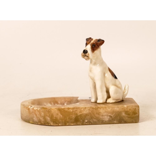 38 - Royal Doulton Terrier on Alabaster Art Deco Ashtray, height 8cm