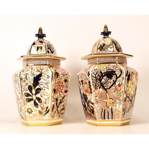 62 - Masons Orange & Yellow Siam Patterned Temple Jars, height 23.5cm(2)