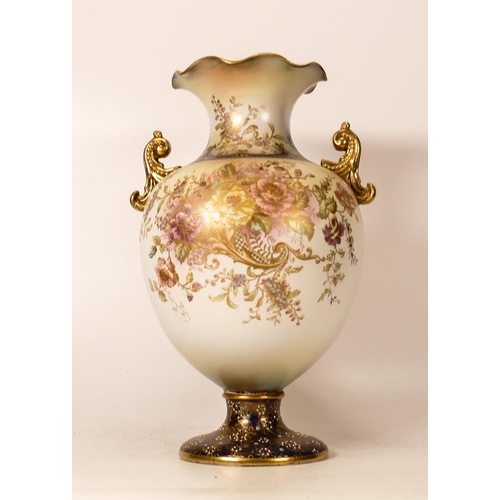 434 - Carltonware Wiltshaw & Robinson Ivory Blushware Twin Handled Vase in the Rose & Curlicue Pattern, Bl... 