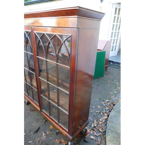 482D - Mahogany inlaid and cross banded display cabinet with ball and claw feet. 125w x 37cm d x 146 high