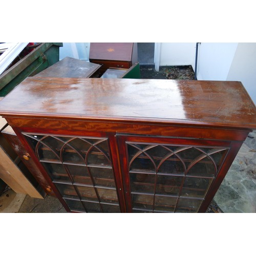 482D - Mahogany inlaid and cross banded display cabinet with ball and claw feet. 125w x 37cm d x 146 high